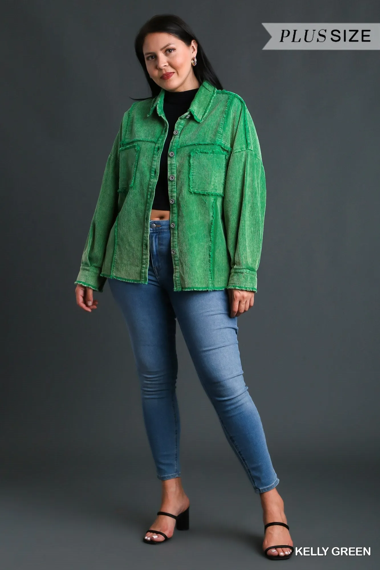 So Gorgeous Raw Hem Shacket - Kelley Green *Regular & Curvy*