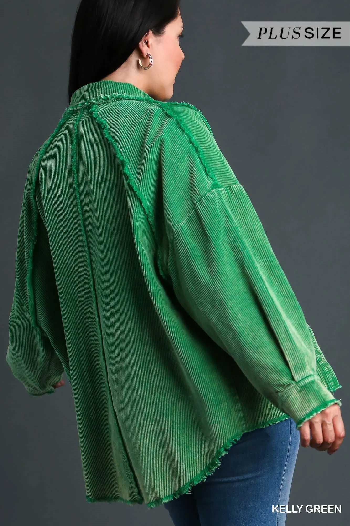 So Gorgeous Raw Hem Shacket - Kelley Green *Regular & Curvy*