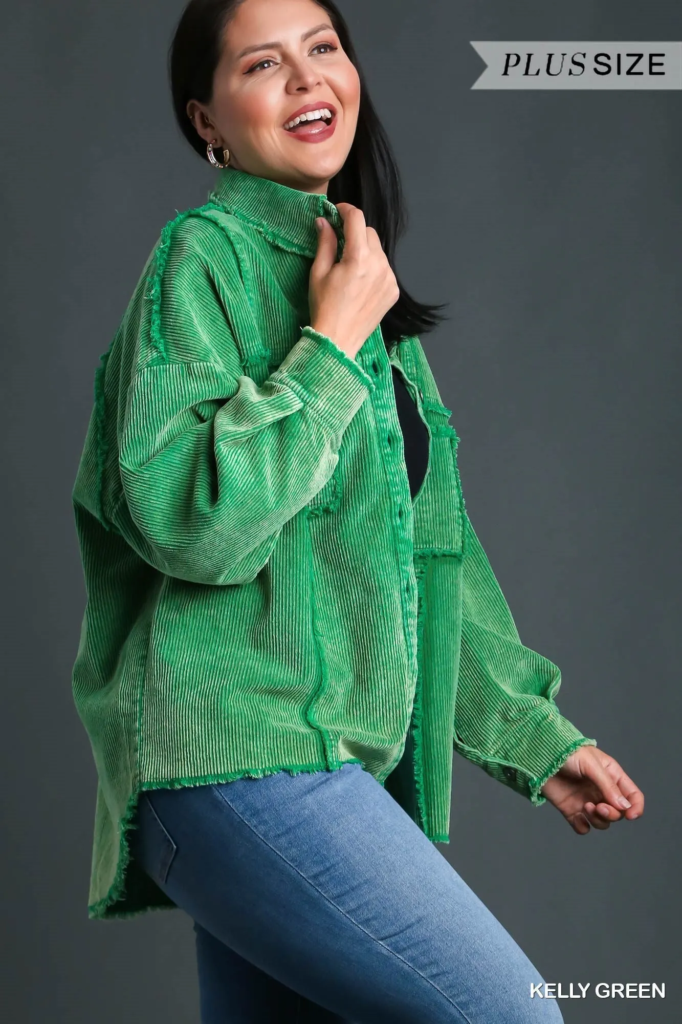 So Gorgeous Raw Hem Shacket - Kelley Green *Regular & Curvy*
