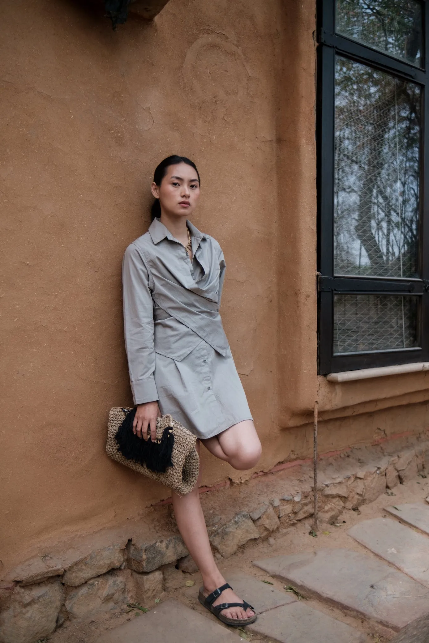 The Terra Tribe Grey Seattle Wrap Shirt Dress