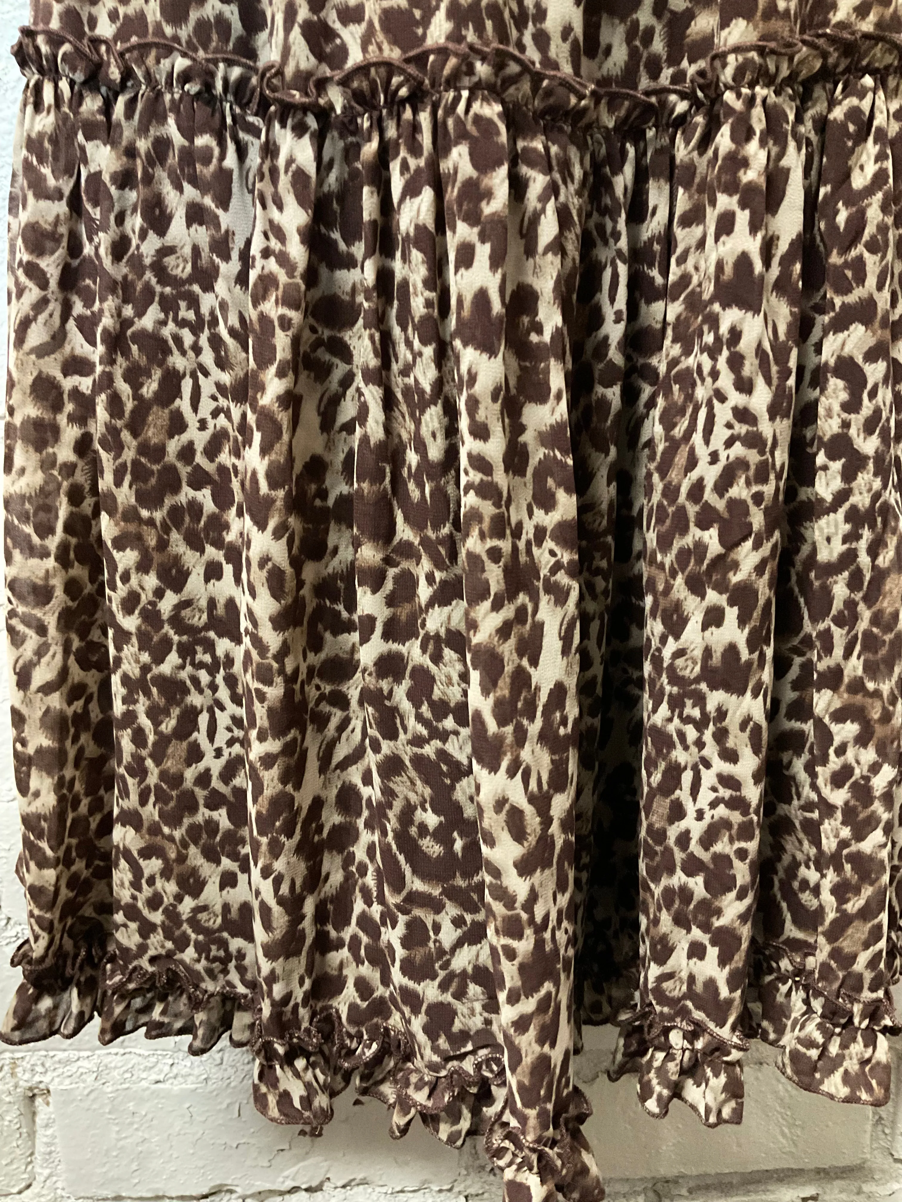 Tiered Ruffled Animal Print Midi Skirt