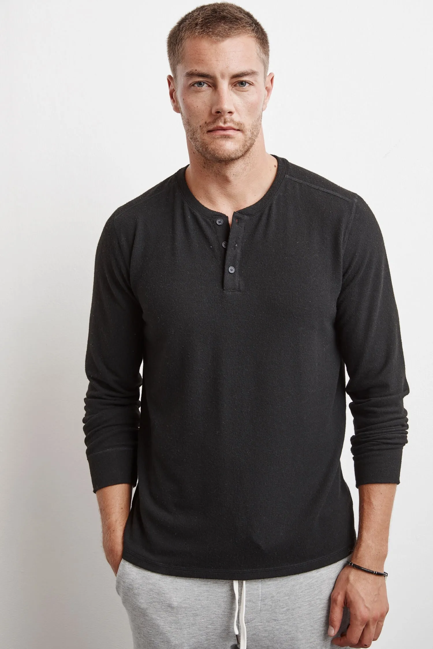 Velvet Men's Faust01 Cozy Jersey Henley -  Black