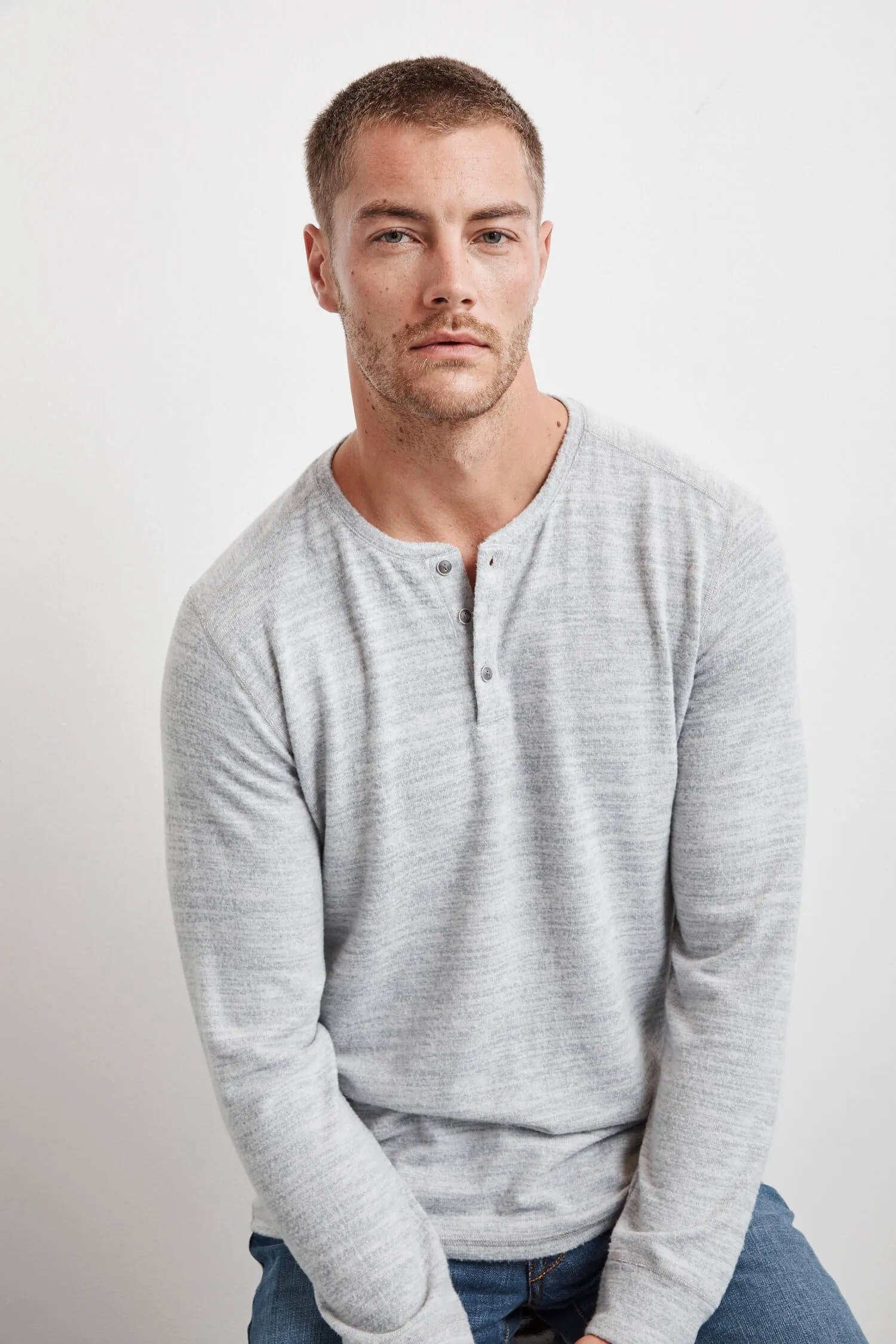Velvet Men's Faust01 Cozy Jersey Henley - Med Heather Grey