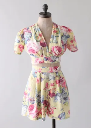 Vintage 1940s Yellow Floral Two Piece Playsuit Vintage 1940s Yellow Floral Two Piece Playsuit