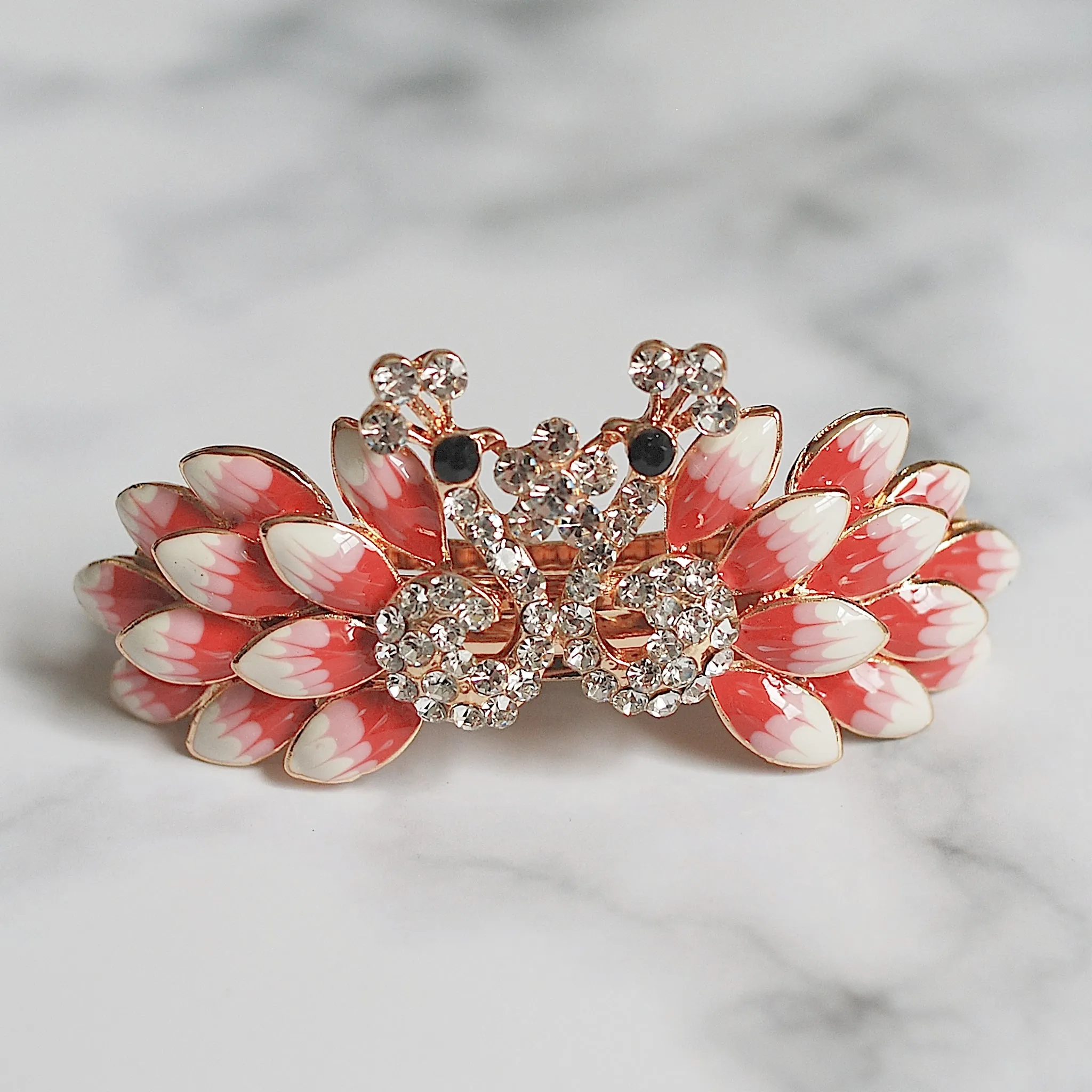 Vintage Hair Clip Pink Peacock