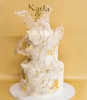White and Gold Wedding Cake