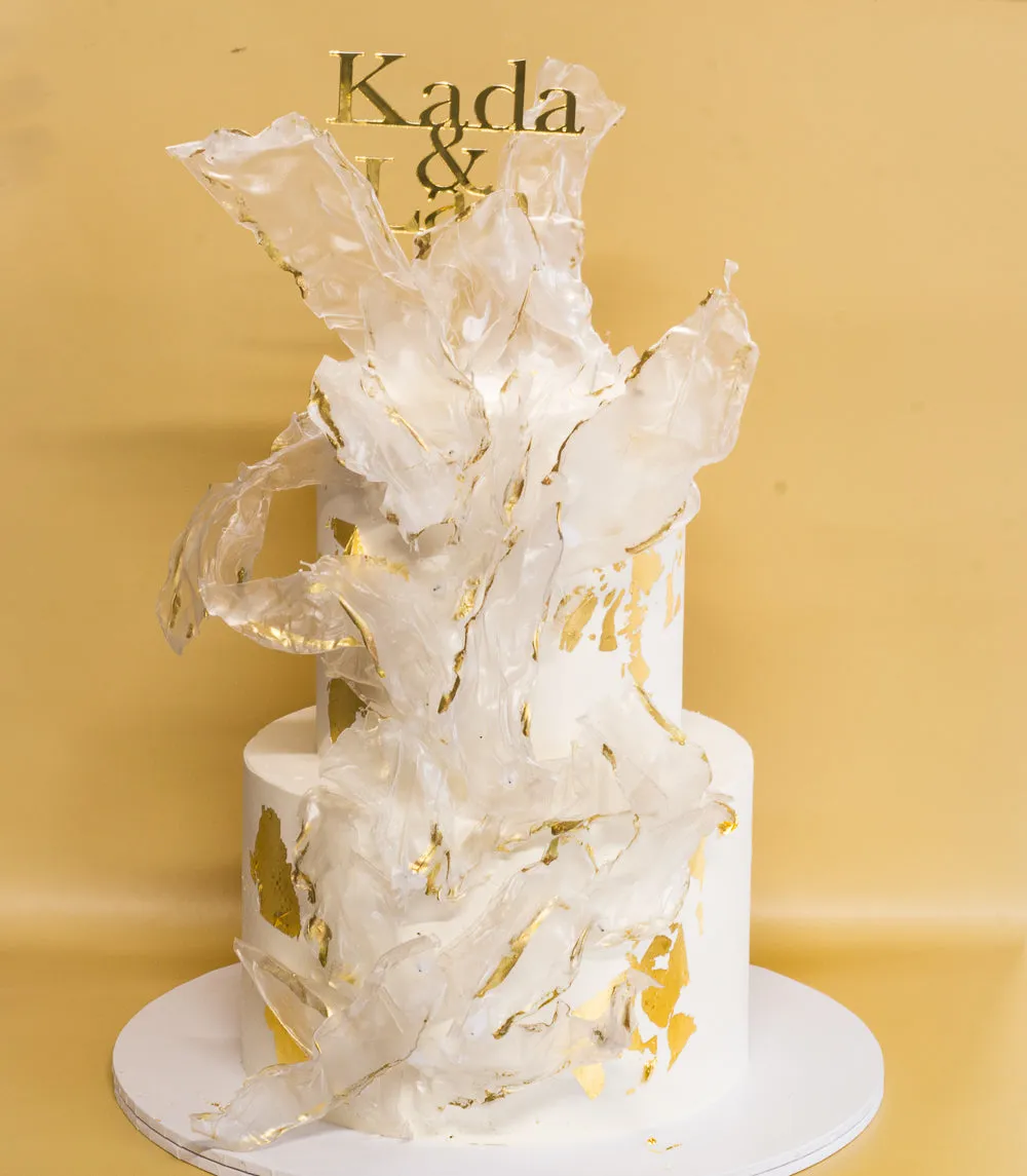 White and Gold Wedding Cake