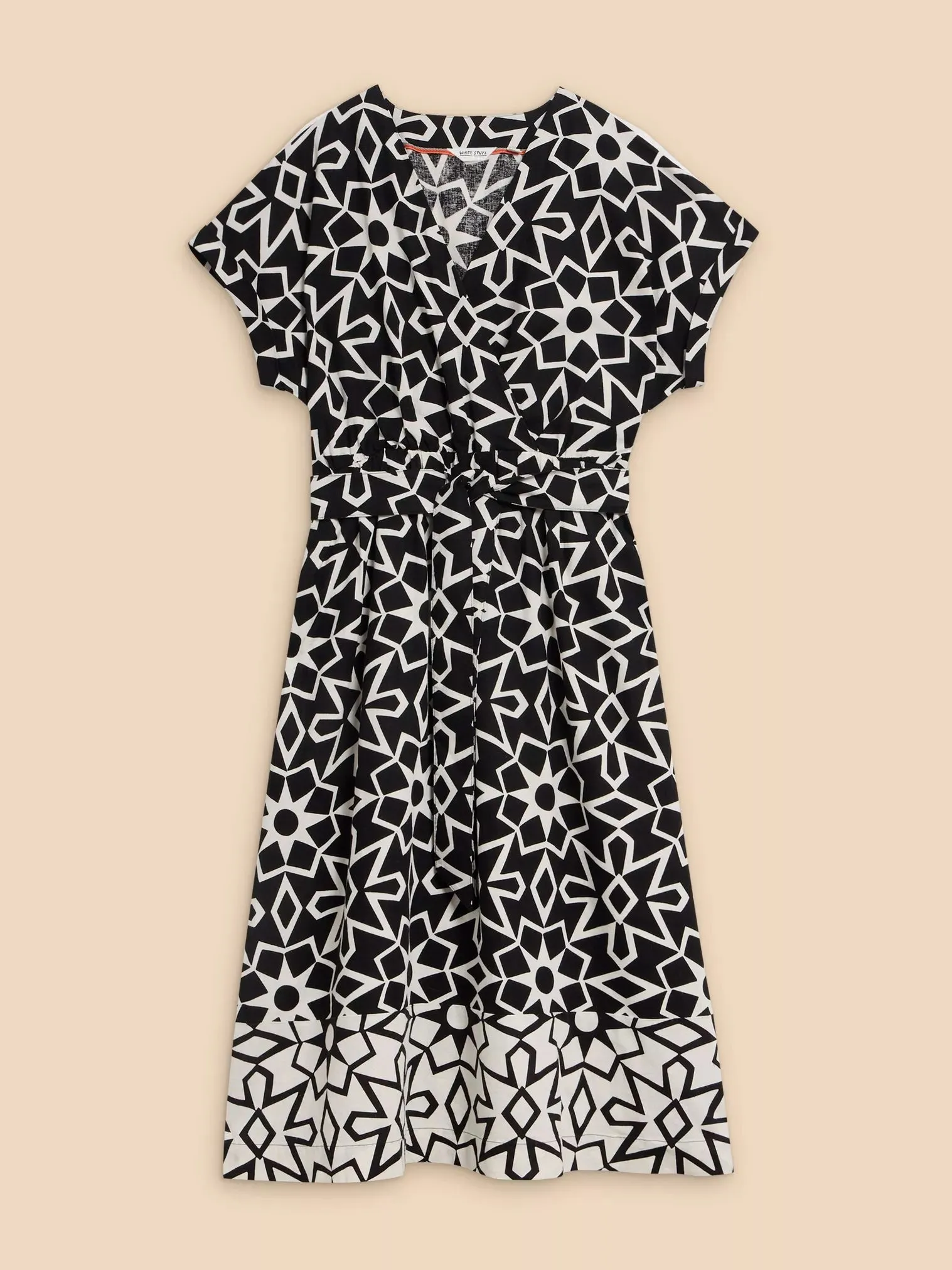 White Stuff Sophie Linen Blend Wrap Dress Black Print