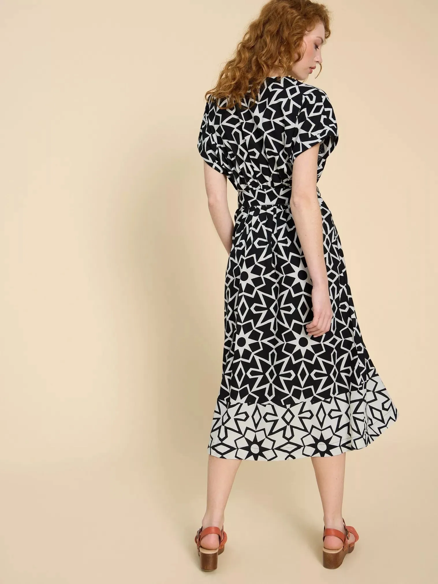White Stuff Sophie Linen Blend Wrap Dress Black Print