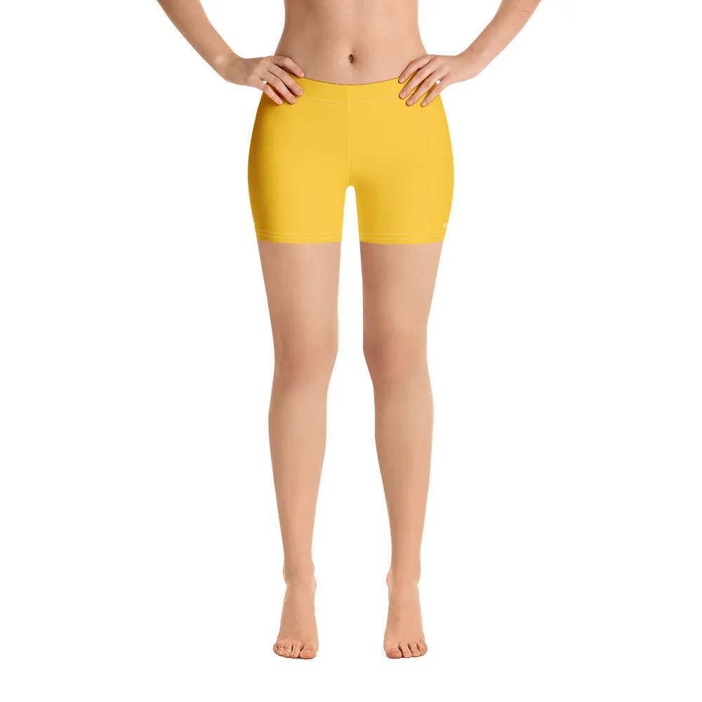 Yellow Solid Color Women's Shorts, Elastic Solid Color Ladies' Gym Tights-Made in USA/EU/MX