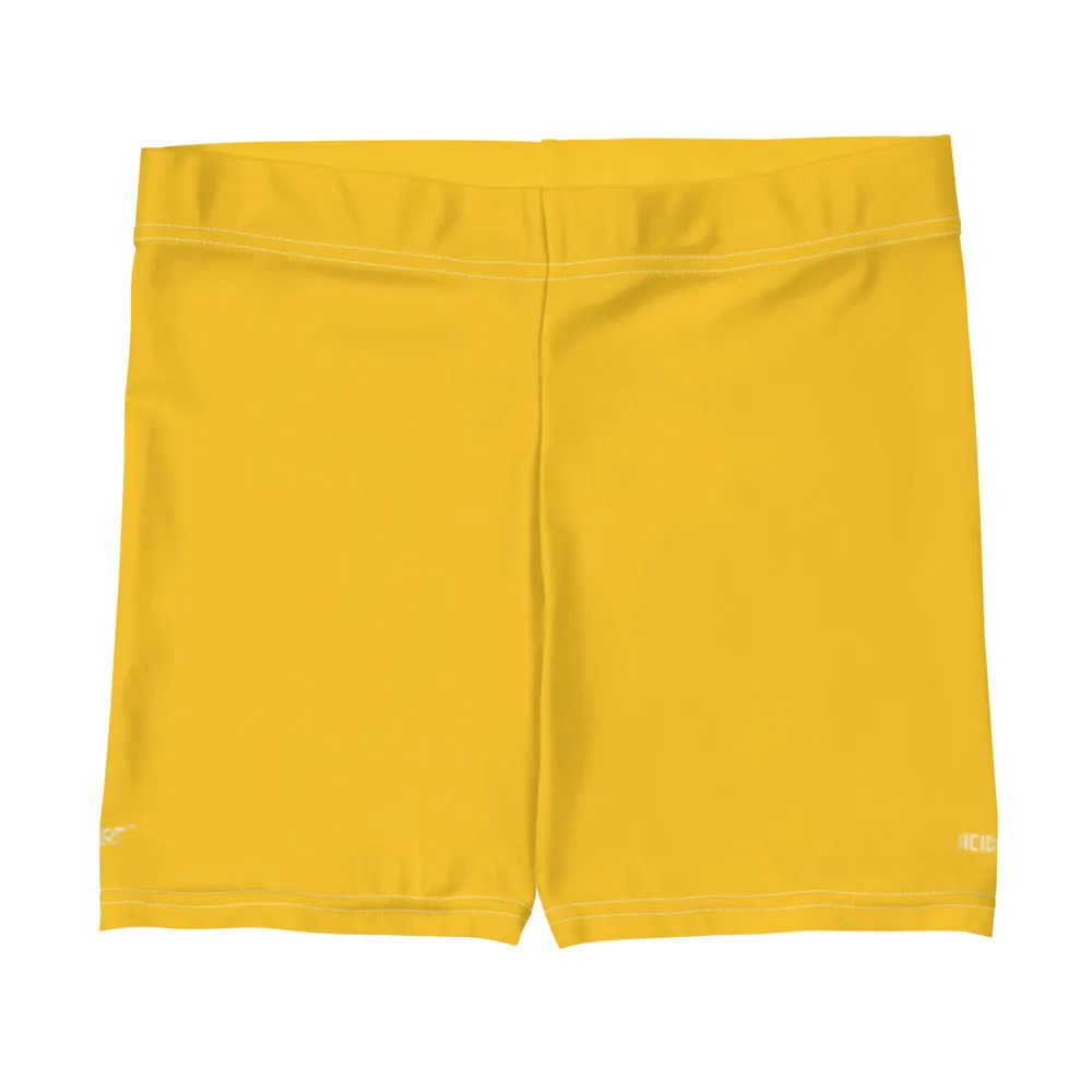 Yellow Solid Color Women's Shorts, Elastic Solid Color Ladies' Gym Tights-Made in USA/EU/MX