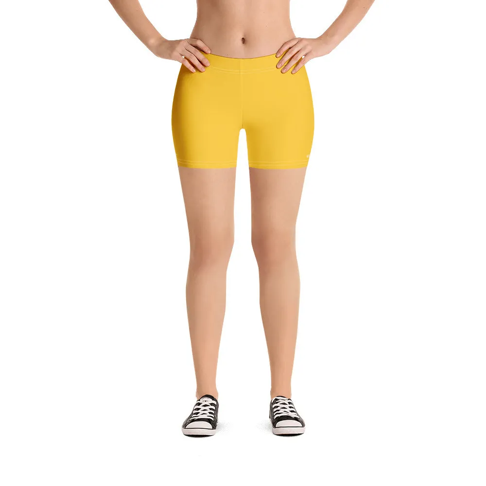 Yellow Solid Color Women's Shorts, Elastic Solid Color Ladies' Gym Tights-Made in USA/EU/MX