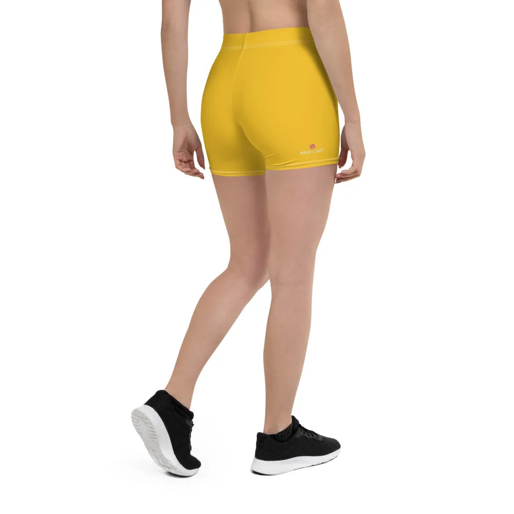 Yellow Solid Color Women's Shorts, Elastic Solid Color Ladies' Gym Tights-Made in USA/EU/MX