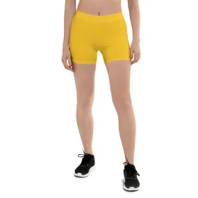 Yellow Solid Color Women's Shorts, Elastic Solid Color Ladies' Gym Tights-Made in USA/EU/MX