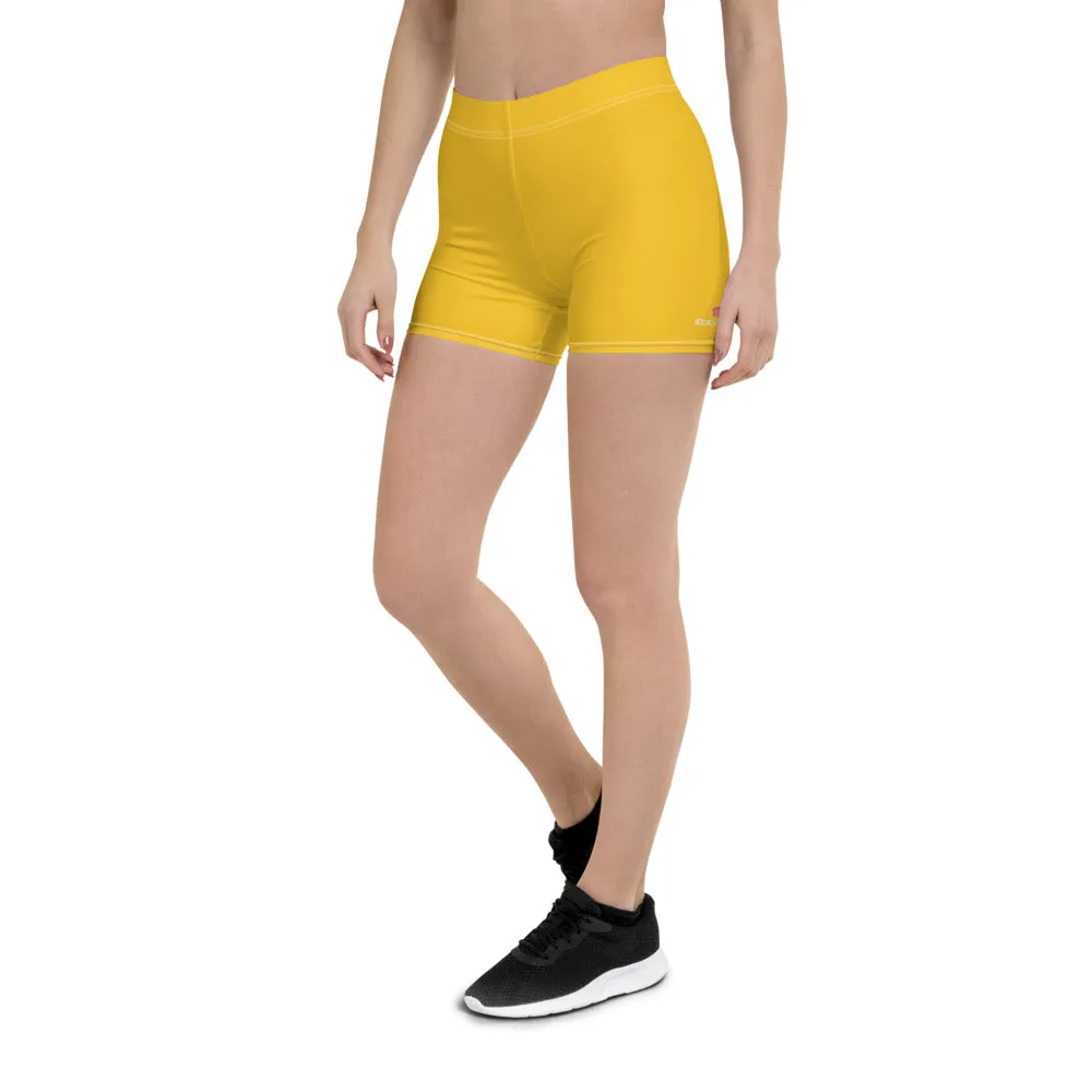 Yellow Solid Color Women's Shorts, Elastic Solid Color Ladies' Gym Tights-Made in USA/EU/MX
