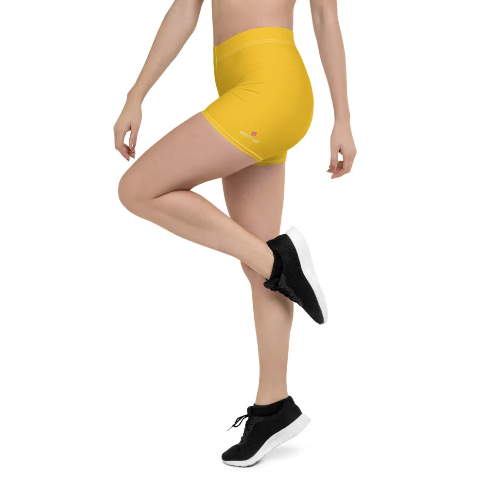 Yellow Solid Color Women's Shorts, Elastic Solid Color Ladies' Gym Tights-Made in USA/EU/MX