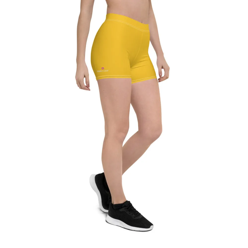 Yellow Solid Color Women's Shorts, Elastic Solid Color Ladies' Gym Tights-Made in USA/EU/MX