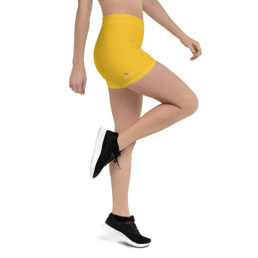 Yellow Solid Color Women's Shorts, Elastic Solid Color Ladies' Gym Tights-Made in USA/EU/MX