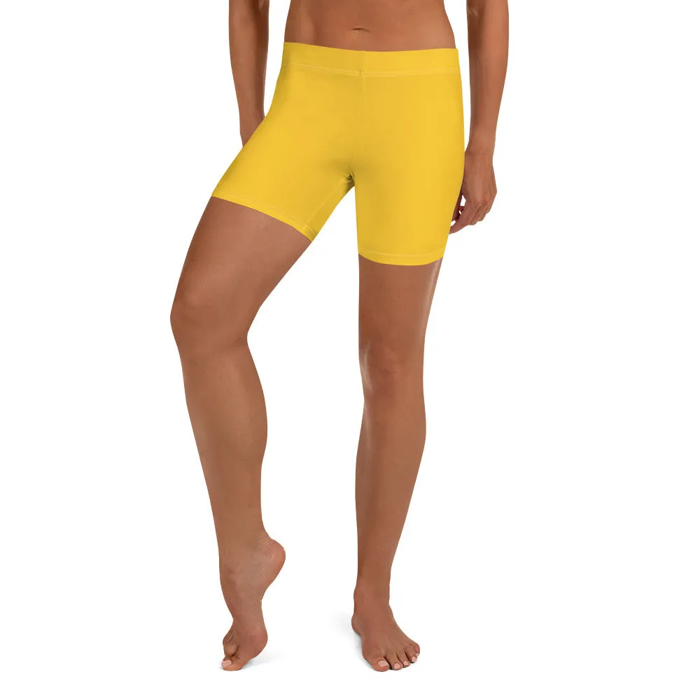 Yellow Solid Color Women's Shorts, Elastic Solid Color Ladies' Gym Tights-Made in USA/EU/MX