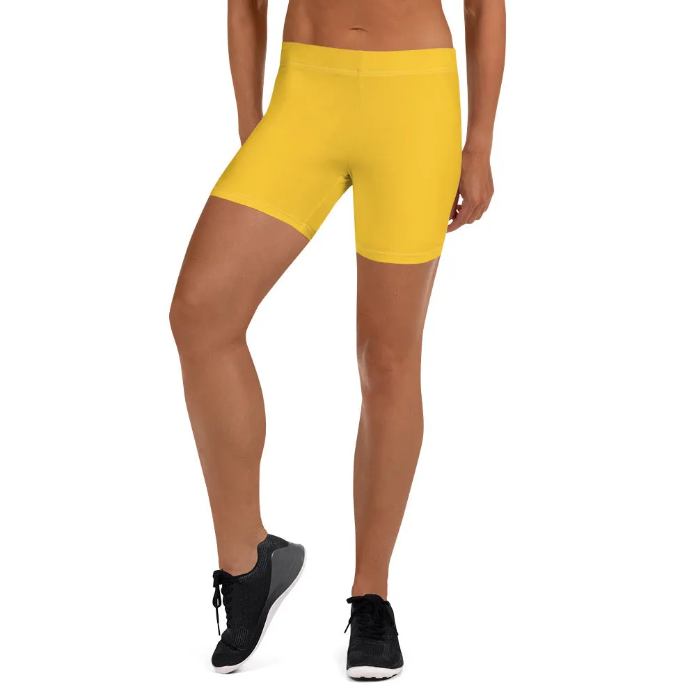Yellow Solid Color Women's Shorts, Elastic Solid Color Ladies' Gym Tights-Made in USA/EU/MX